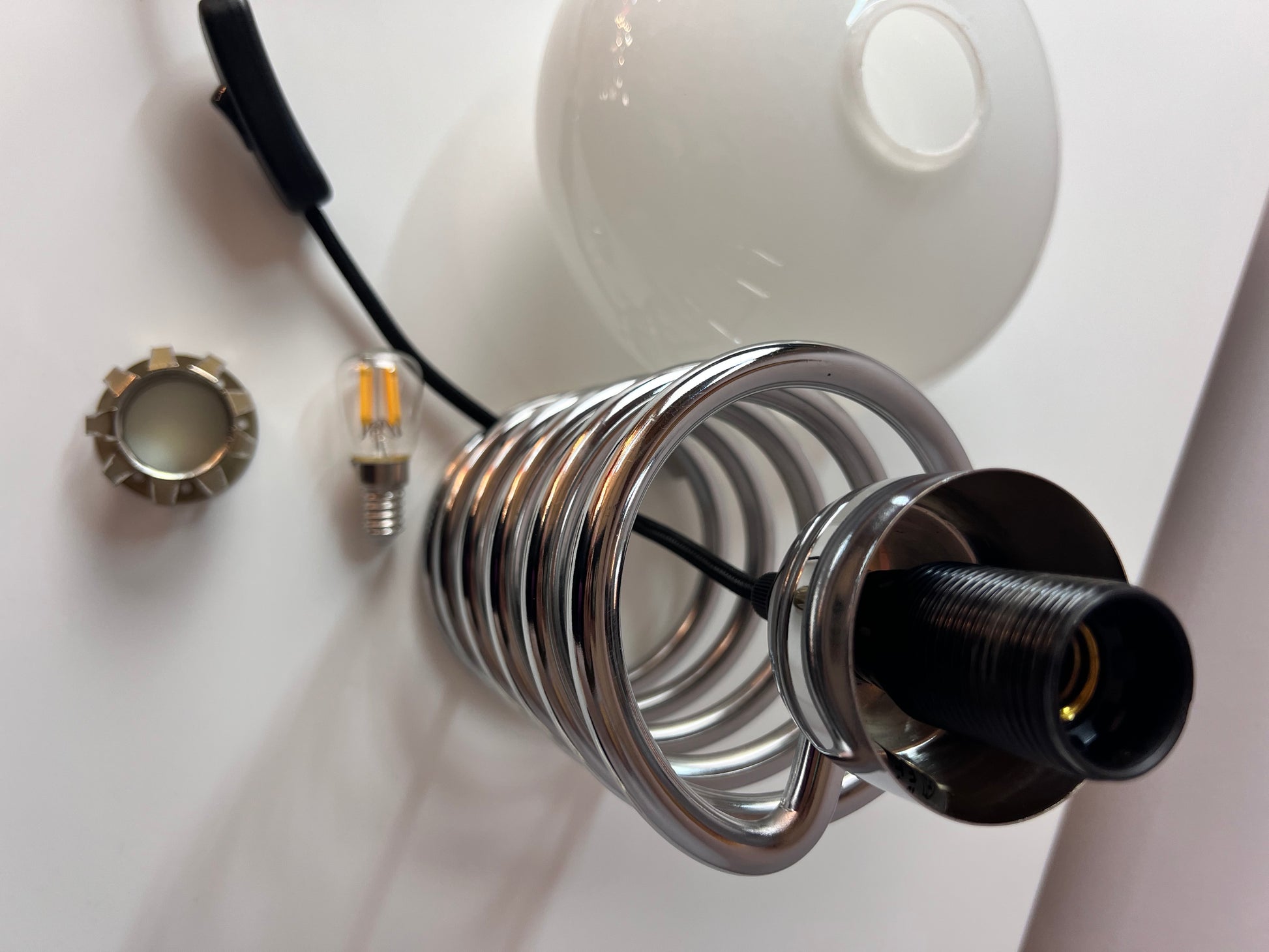 Spiral-Tischlampe Glas & Chrom Ingo Maurer für HONSEL