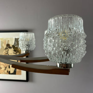 Kronleuchter Teak Metall Bubbleglas