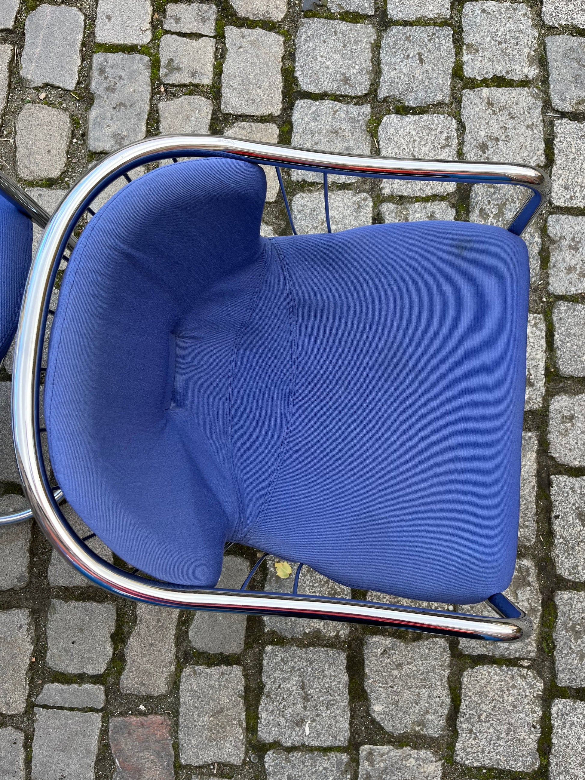 Set: 2x Freischwinger Chrom blau von Gastone Rinaldi für Alma