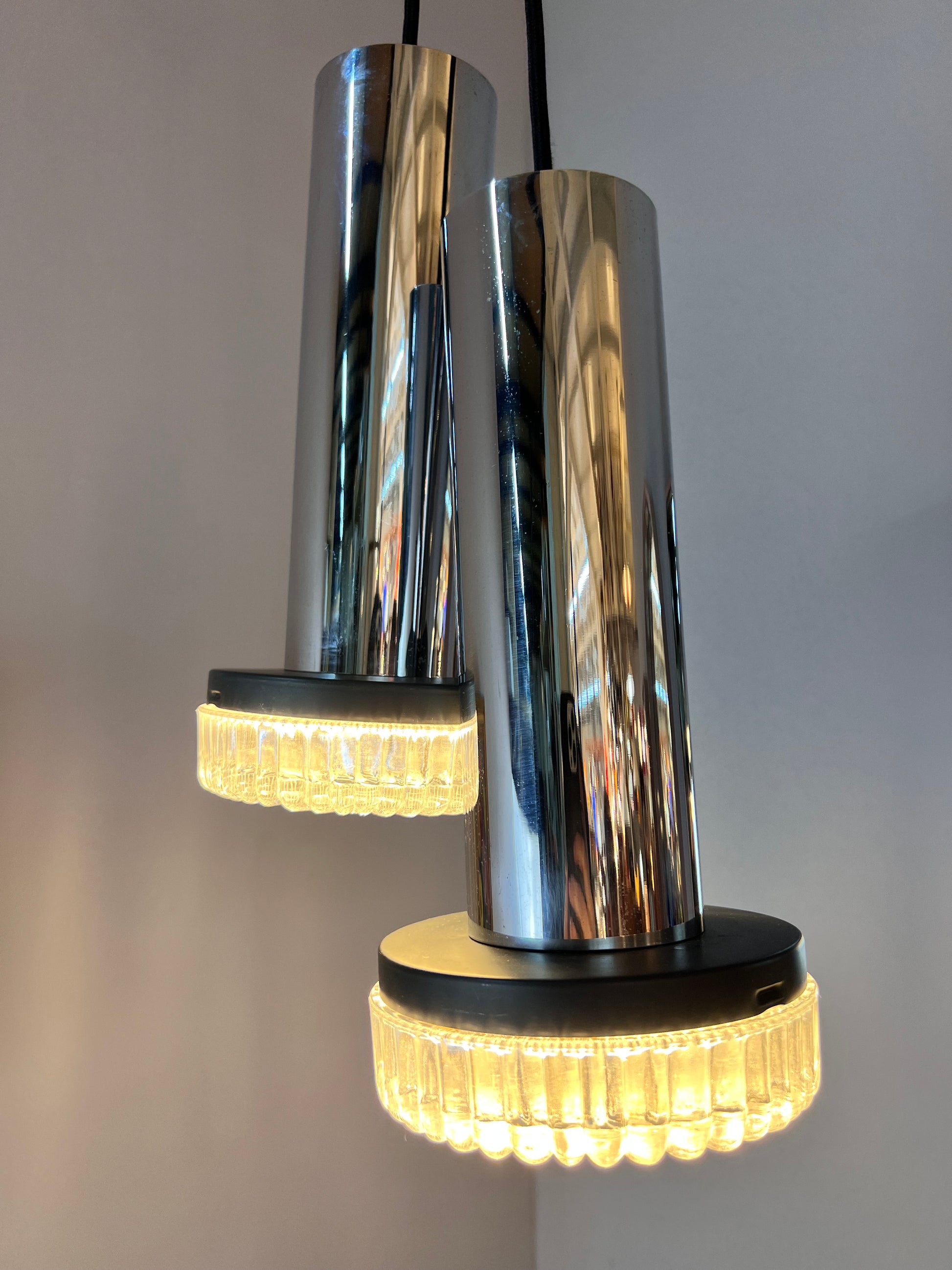 Hängelampe Chrom & Eisglas von Kaiser Leuchten
