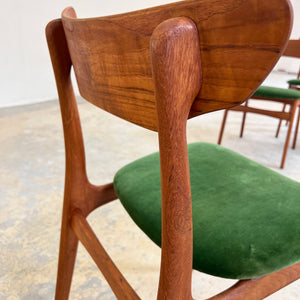 Set: 4x Polsterstuhl grün Teak von Schiønning & Elgaard für Randers Møbelfabrik