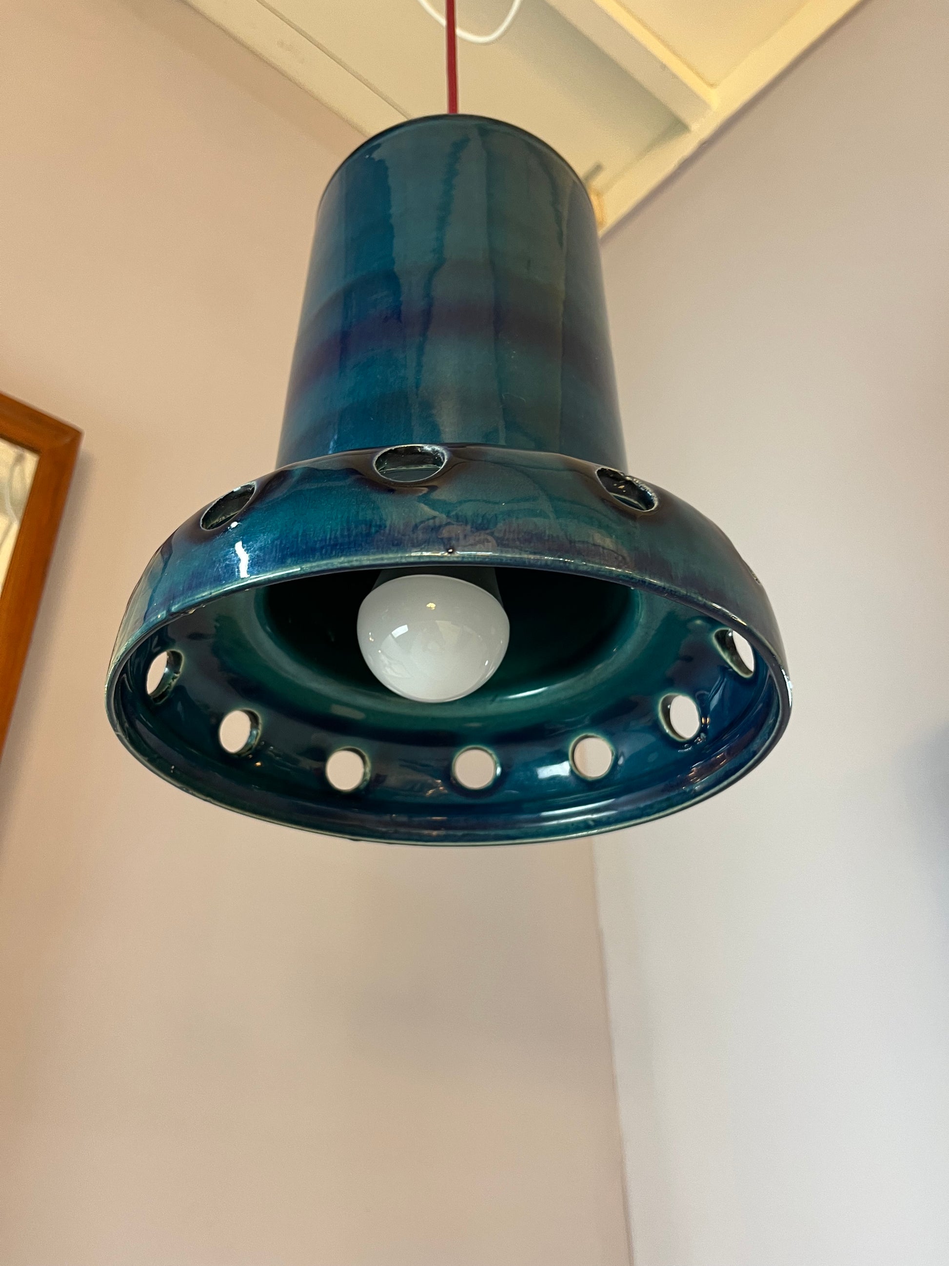 Hängelampe blau Keramik West German Pottery