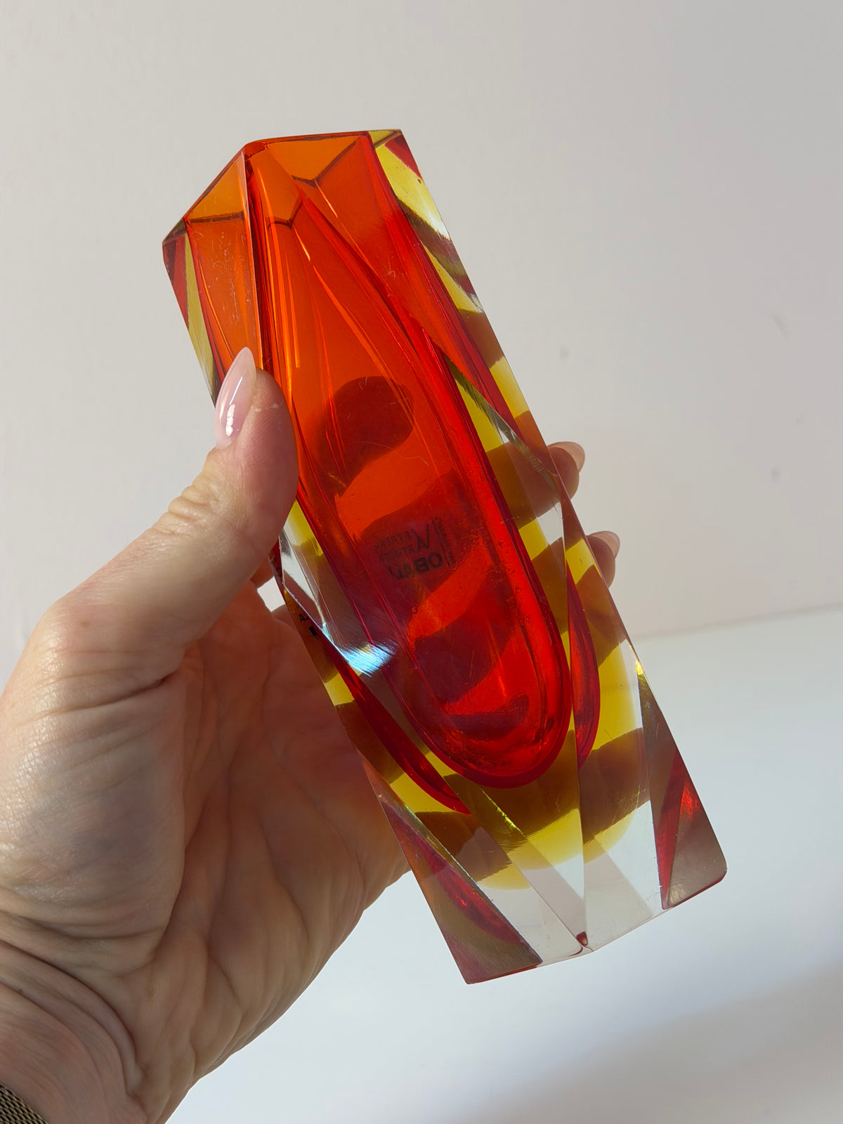 Blockvase rot gelb Murano-Glas von Vetreria Artistica Oball