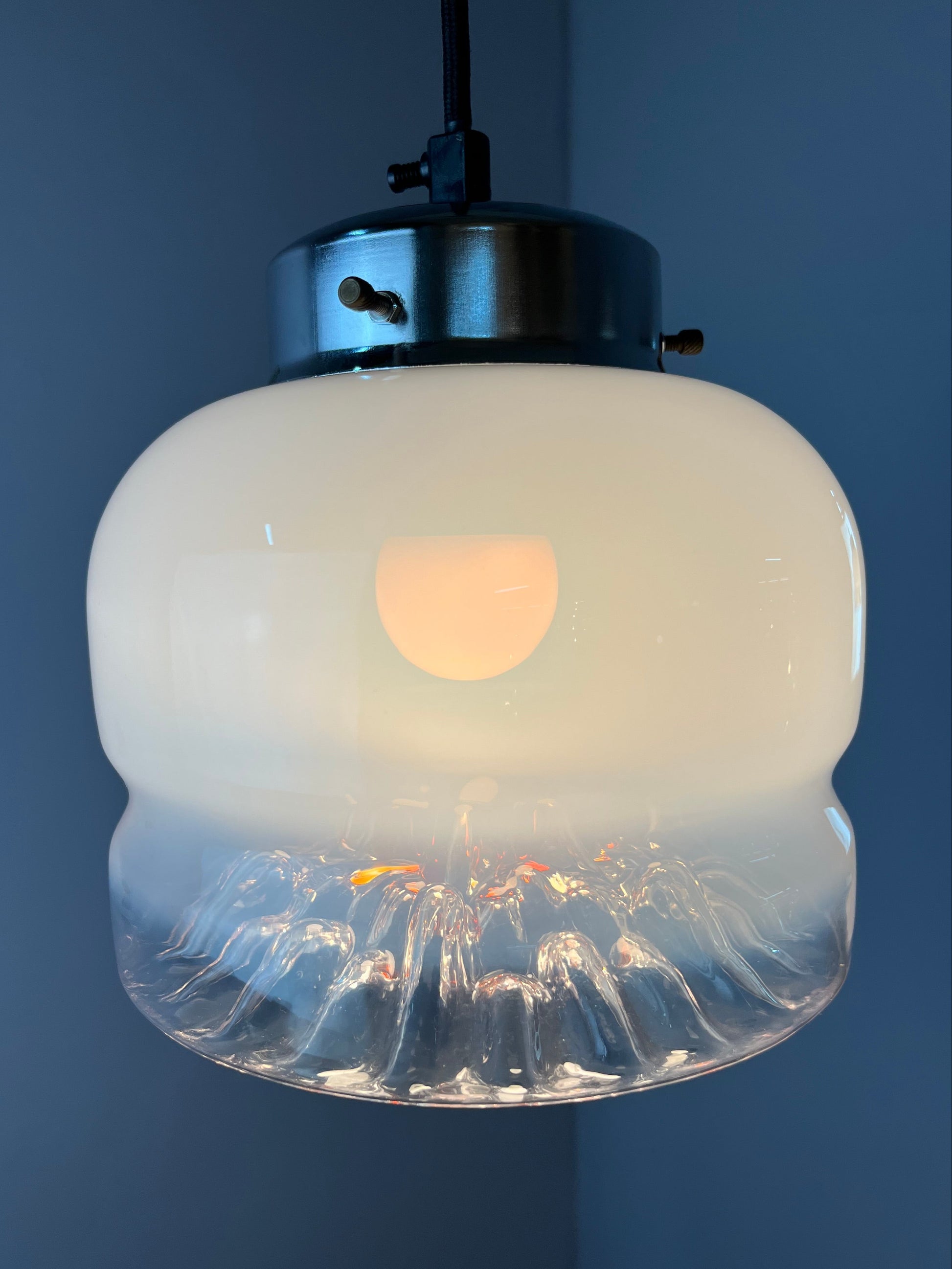 Hängelampe weiß gelb Muranoglas von Mazzega