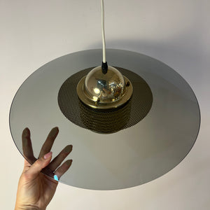 Hängelampe Rauchglas Messing von Jan Eskil Eskilsson für Belid