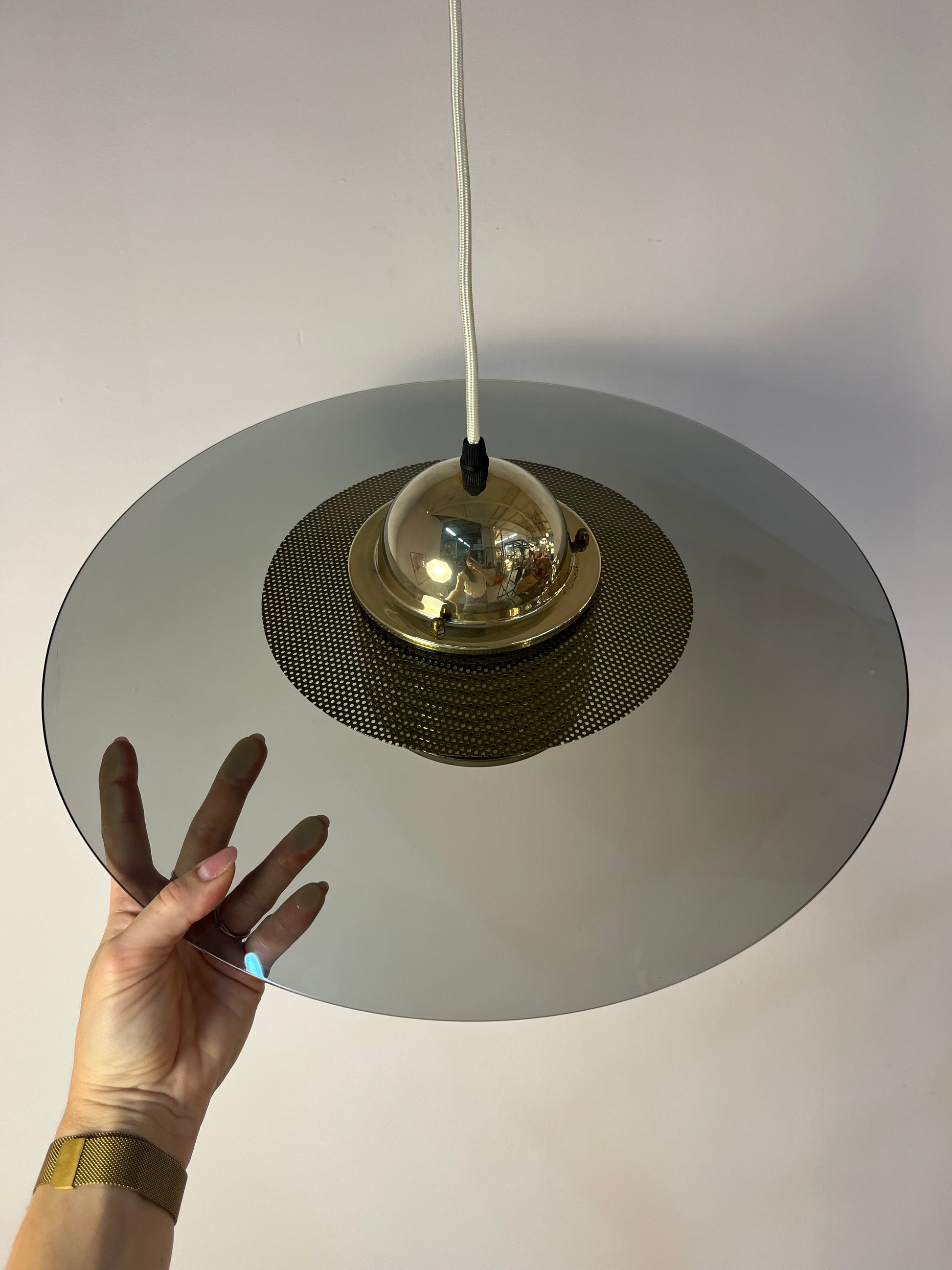 Hängelampe Rauchglas Messing von Jan Eskil Eskilsson für Belid