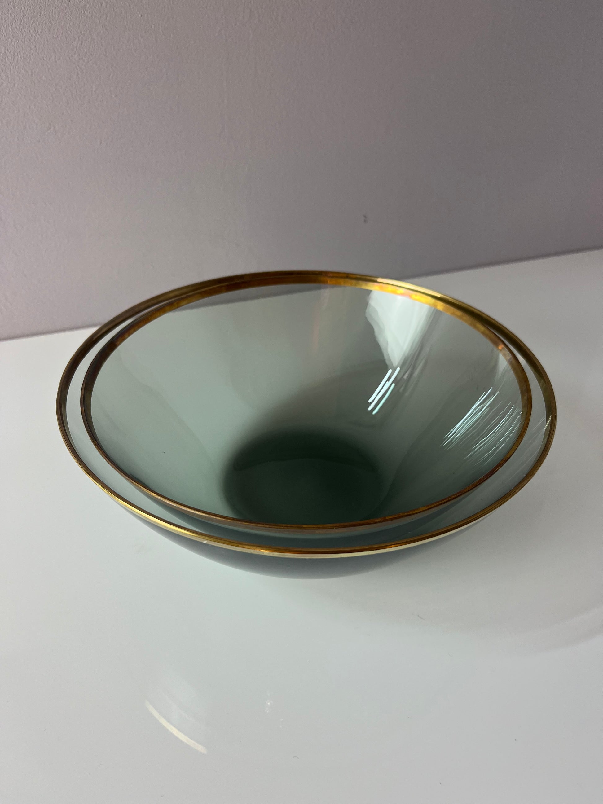 Set: 2 Schüsseln Rauchglas mit Goldrand