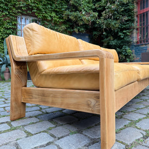 3-Sitzer Sofa gelb Echtleder Holz von Rolf Benz