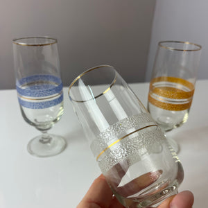 Set: 3x Sektglas blau weiß orange mit Goldrand