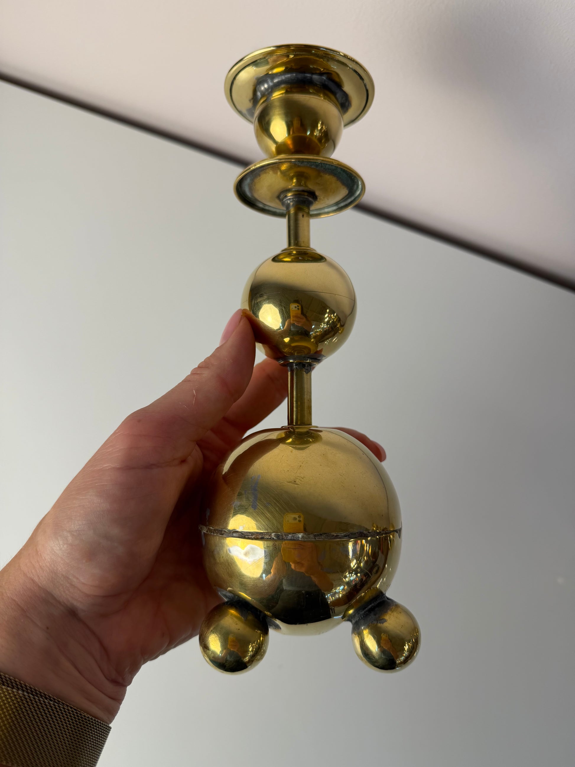 Set: 2x Kugel Kerzenständer Messing aus Dänemark