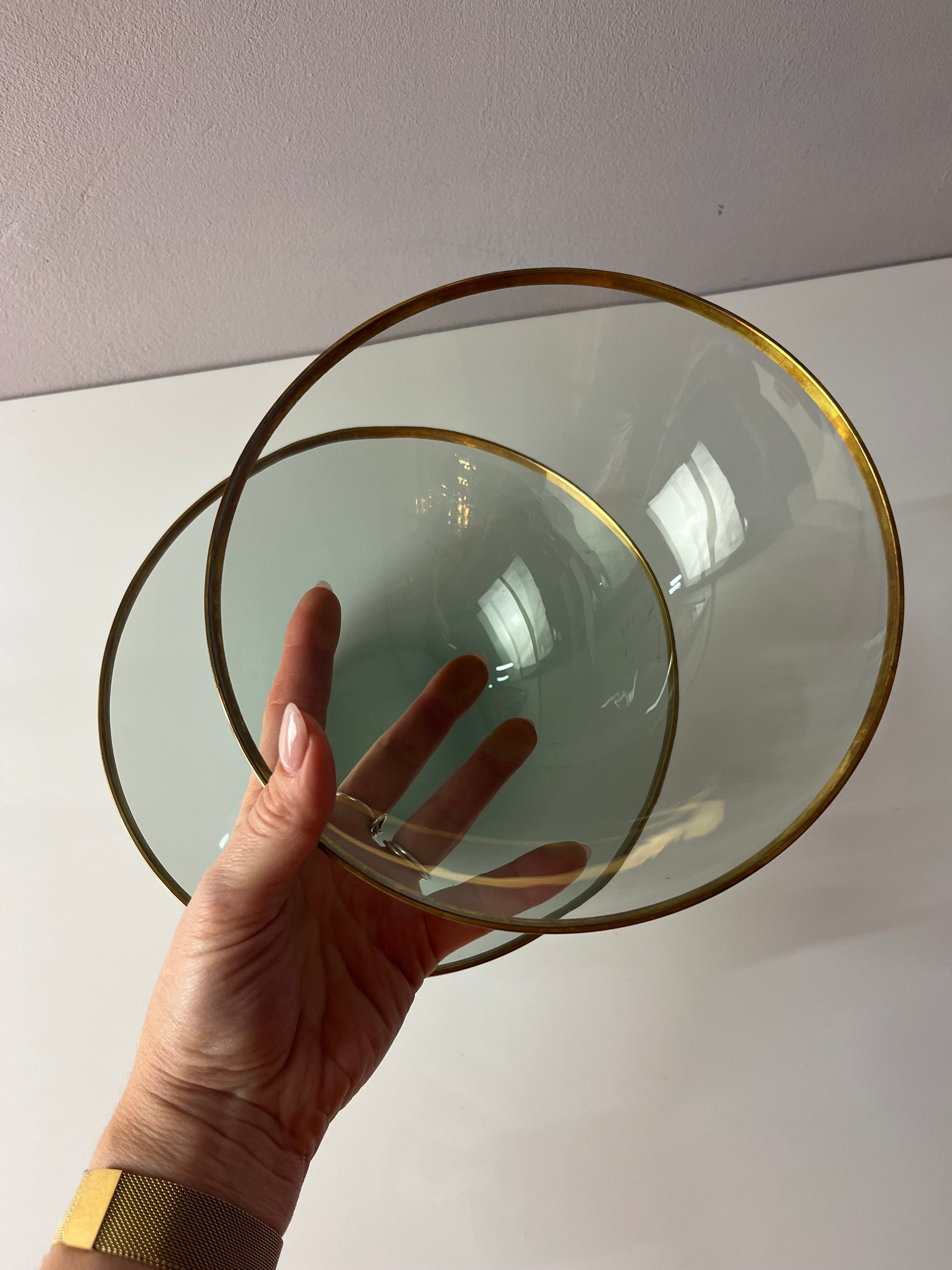 Set: 2 Schüsseln Rauchglas mit Goldrand