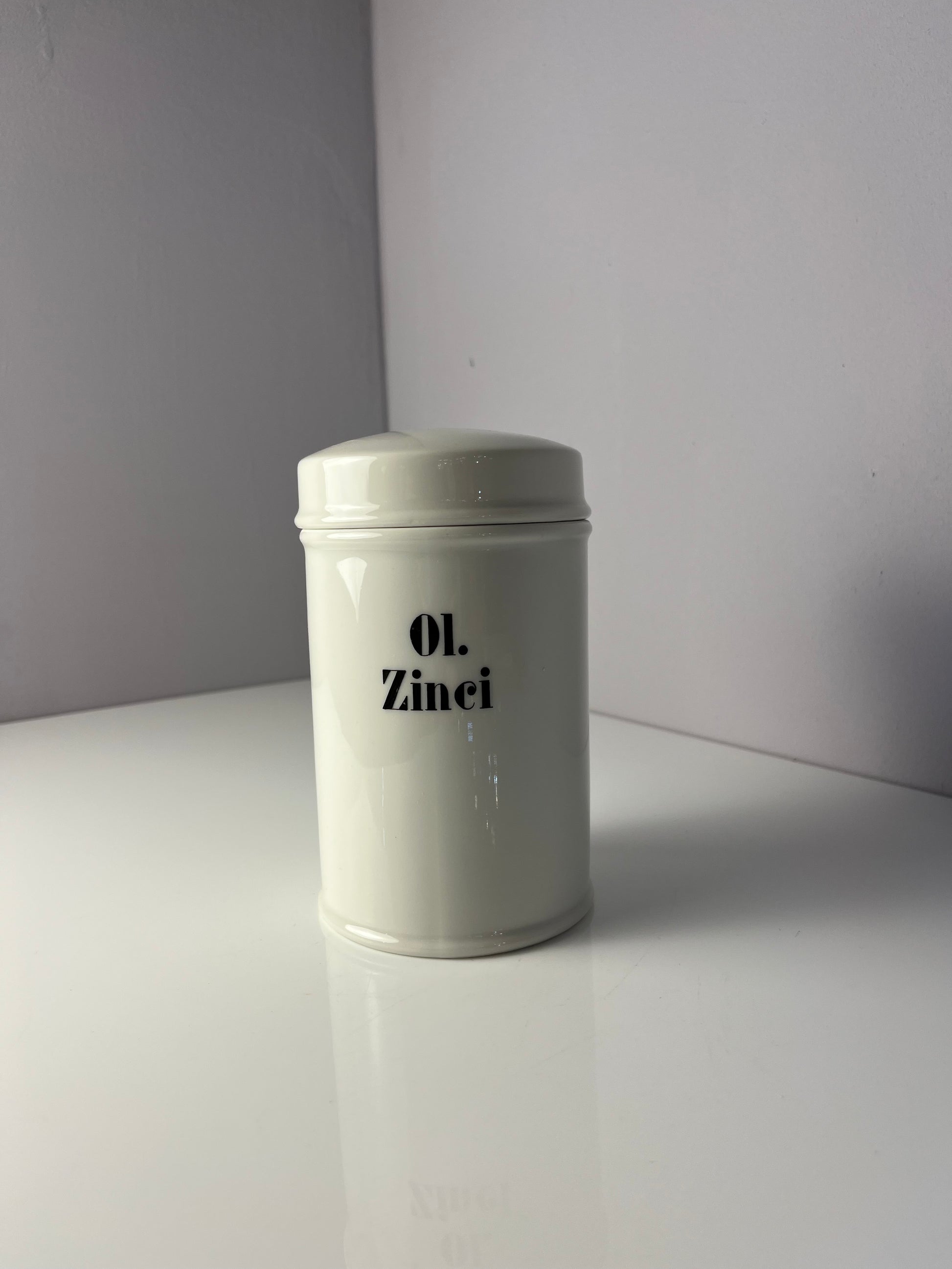 Apothekerdose Ol. Zinci weiß Porzellan