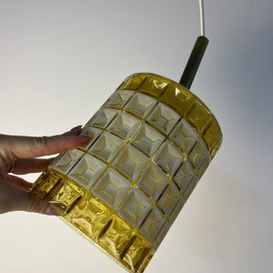 Hängelampe weiß gelb mit Waffelstruktur von Orrefors