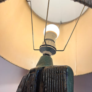 Tischlampe türkis beige Keramik von Bernard Rooke
