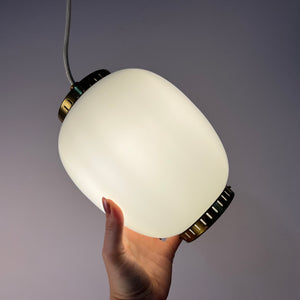 Hängelampe Kina Opalglas Messing von Bent Karlby für Lyfa