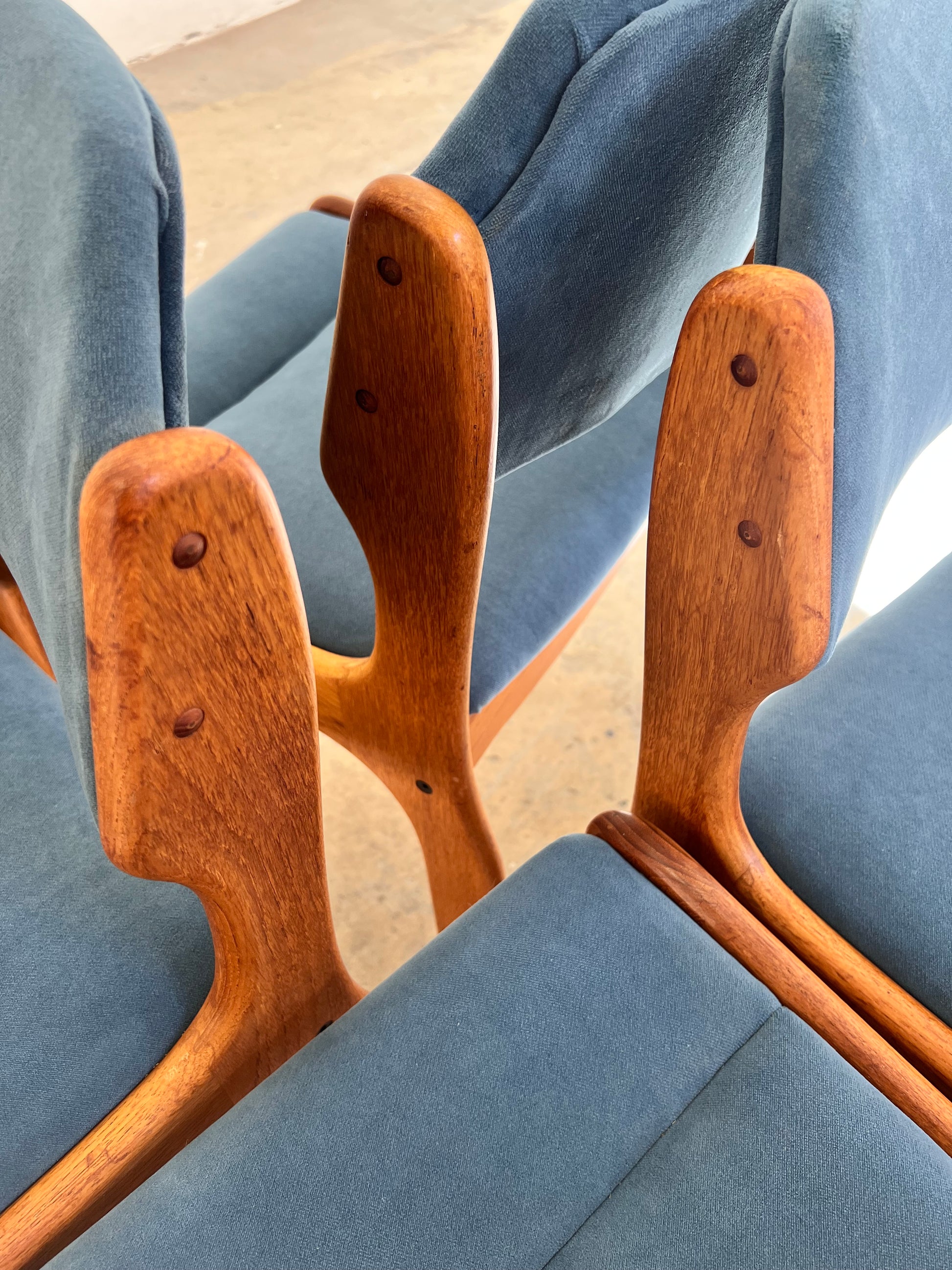Set: 4x Polsterstuhl blau Teak von Erik Buch für O.D. Møbler