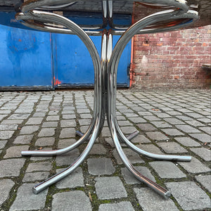 Runder Esstisch Rauchglas & Chrom von Gastone Rinaldi