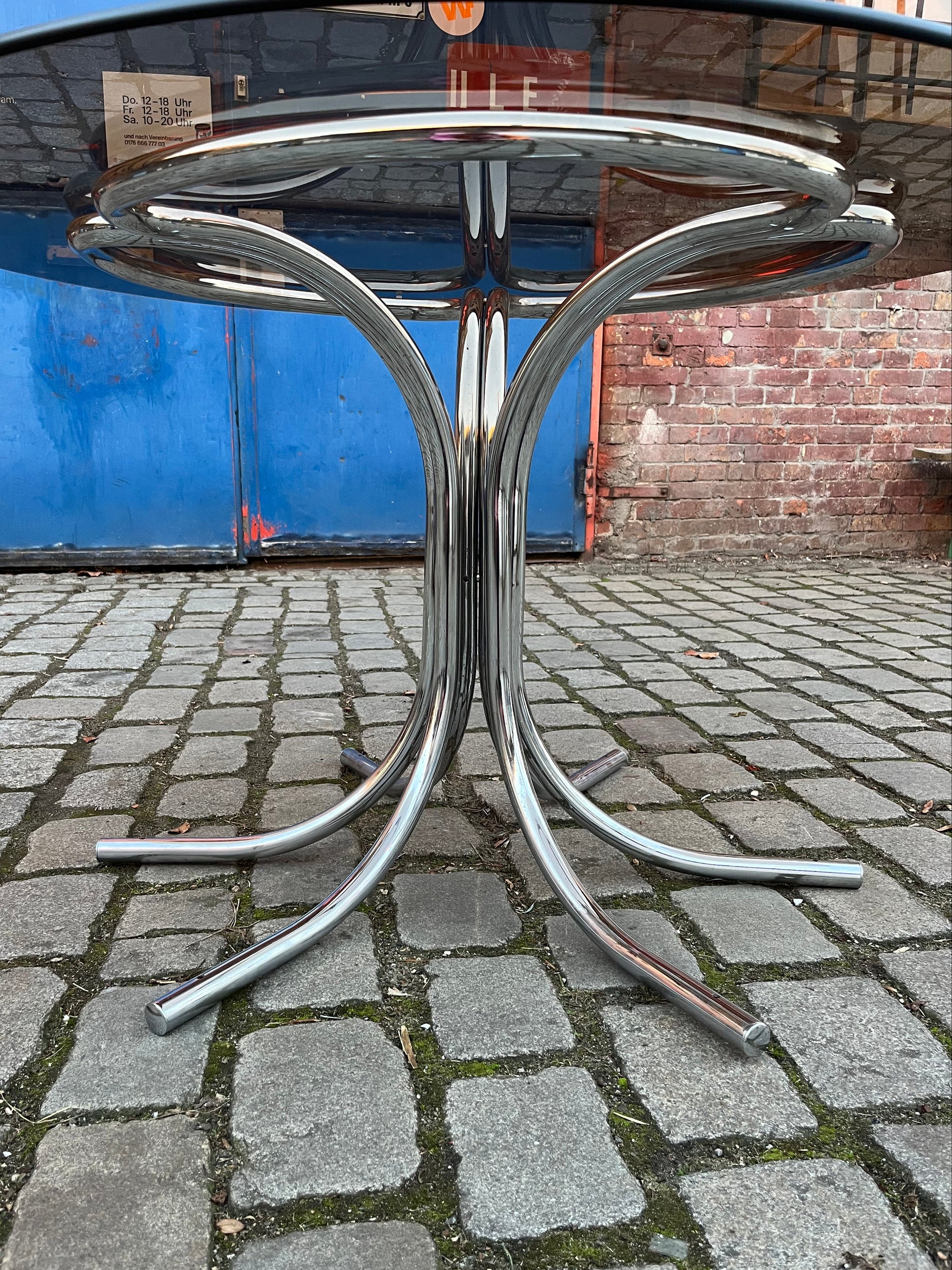 Runder Esstisch Rauchglas & Chrom von Gastone Rinaldi