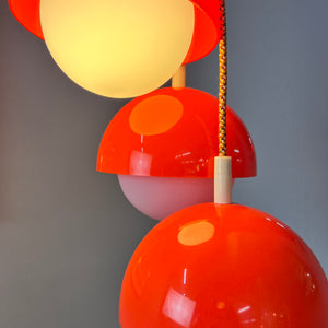 Hängelampe rot weiß Opalglas Kunststoff