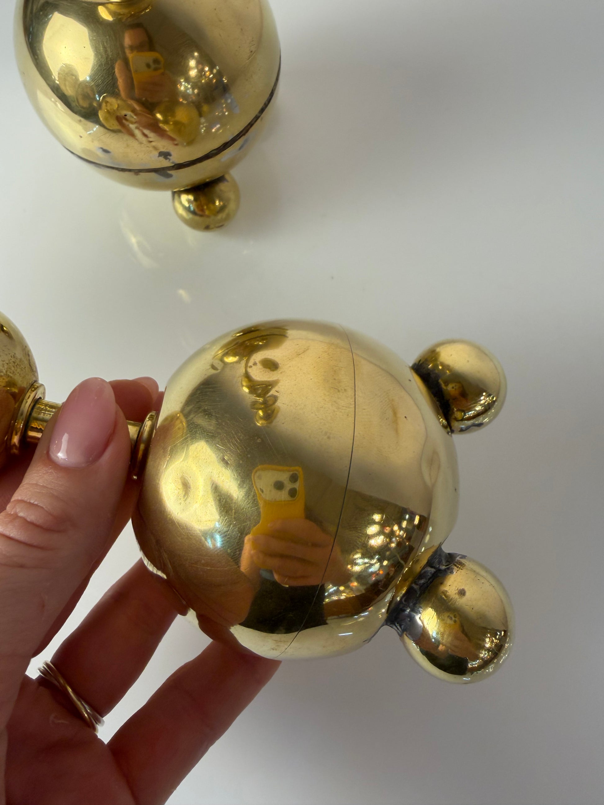 Set: 2x Kugel Kerzenständer Messing aus Dänemark