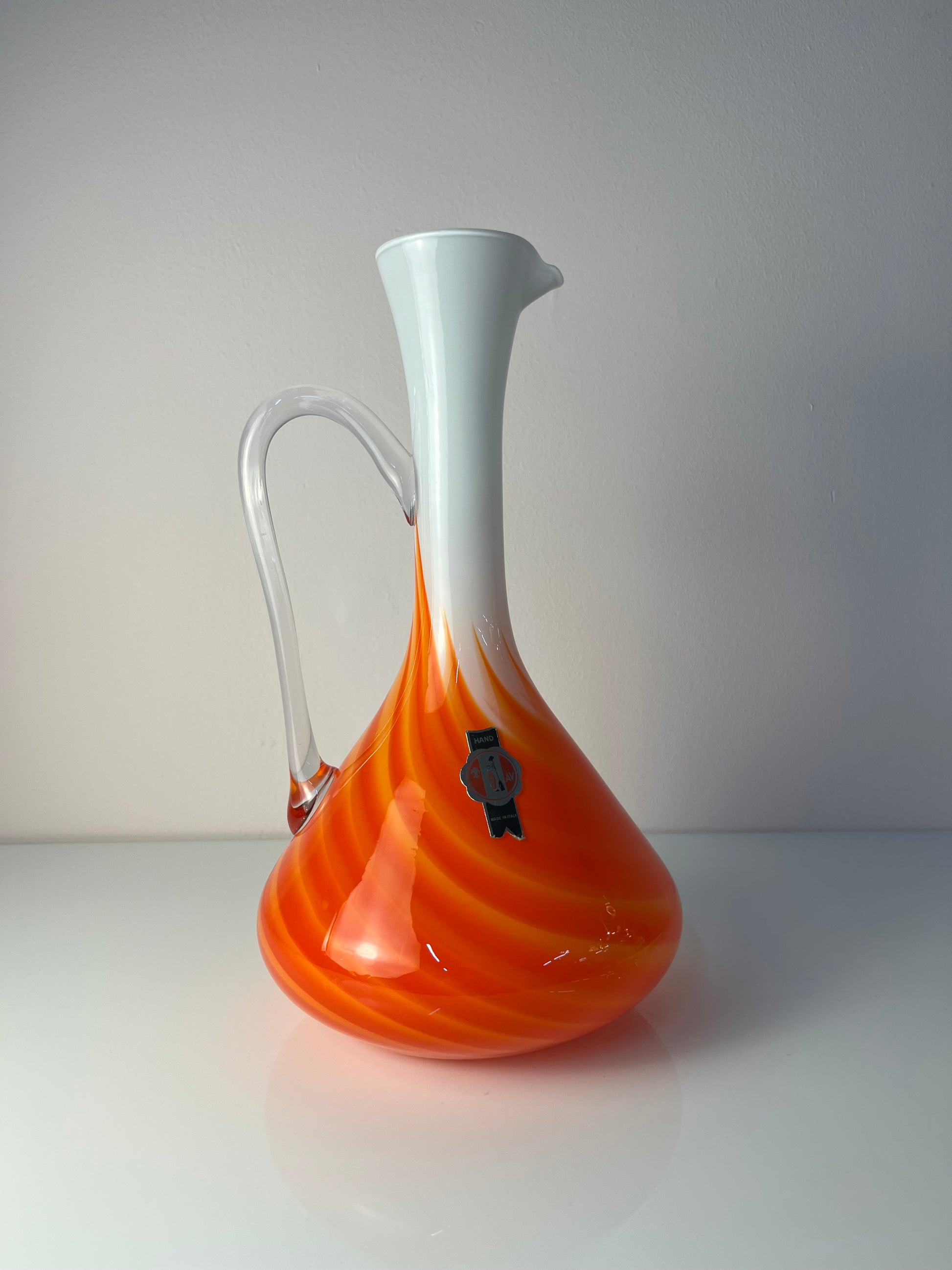 Henkelvase Opalglas mit Flammenmuster von Vetreria Artigiana Sanminiatello