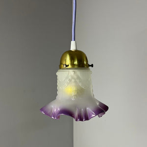 Hängelampe Blume lila Glas Messing