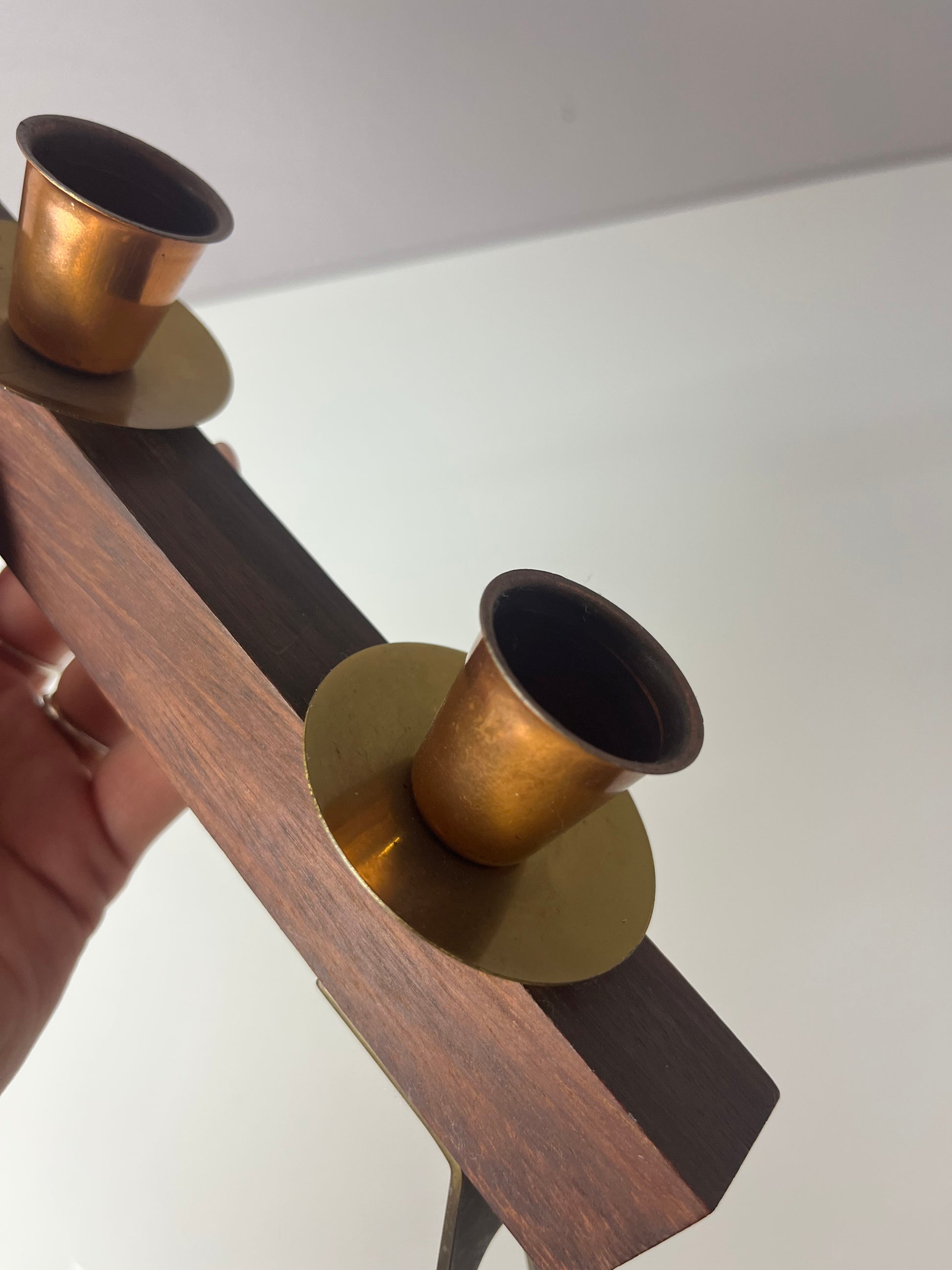 Kerzenständer Teak Messing