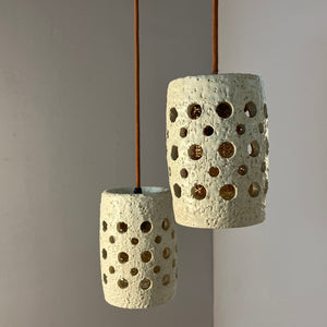 Hängelampe beige Keramik mit Glaseinsatz