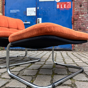Sessel orange Cord Chrom mit Ottomane von pol international