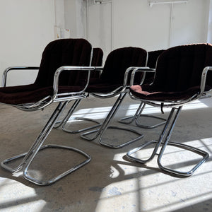 Freischwinger Chrom mit braunem Sitzkissen von Gastone Rinaldi für Rima