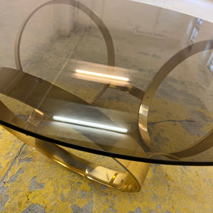 Runder Hesterberg Couchtisch mit Kreisgestell Messing Rauchglas