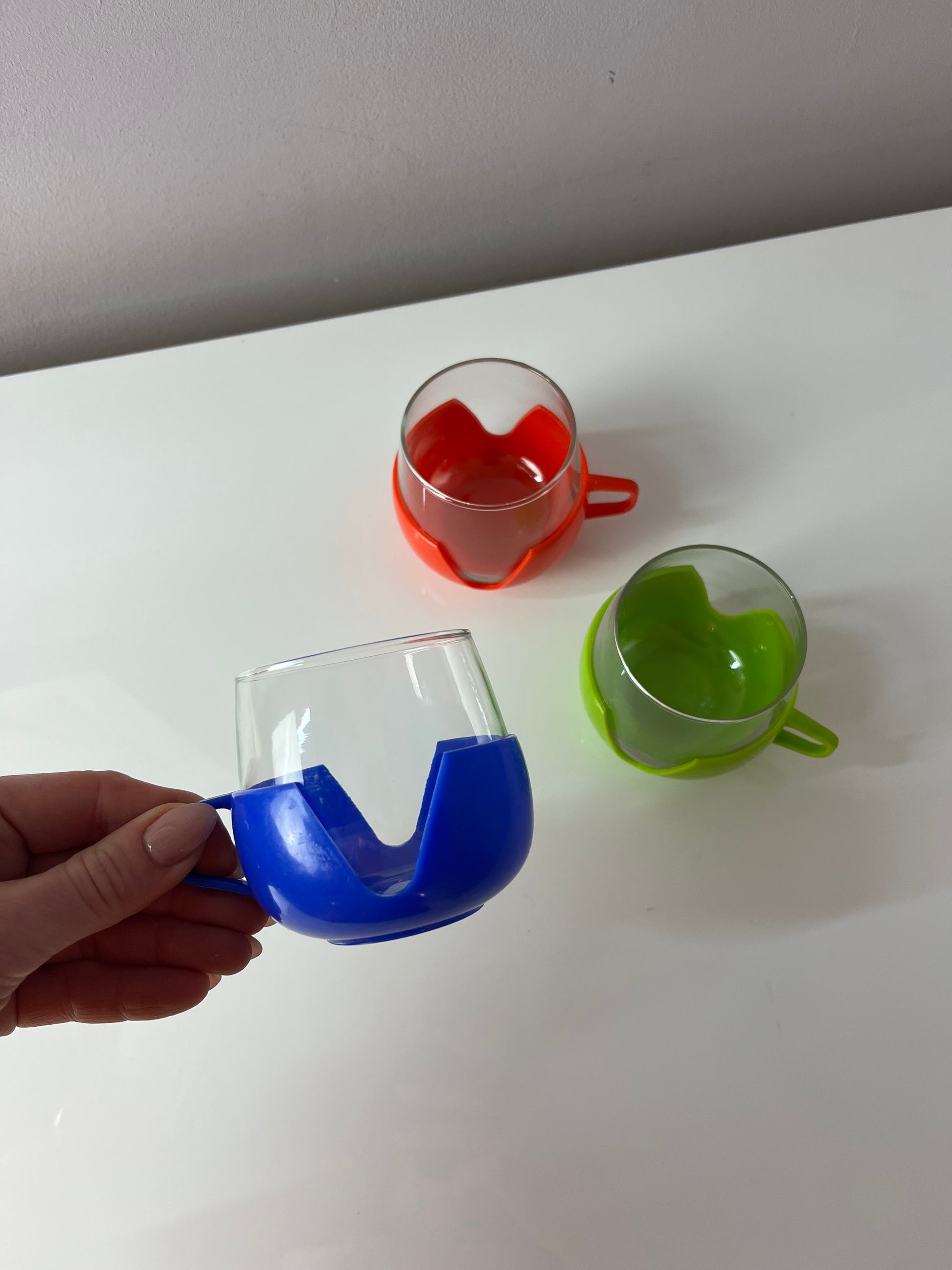 Set: 3x Glasbecher rot grün blau Made in Holland