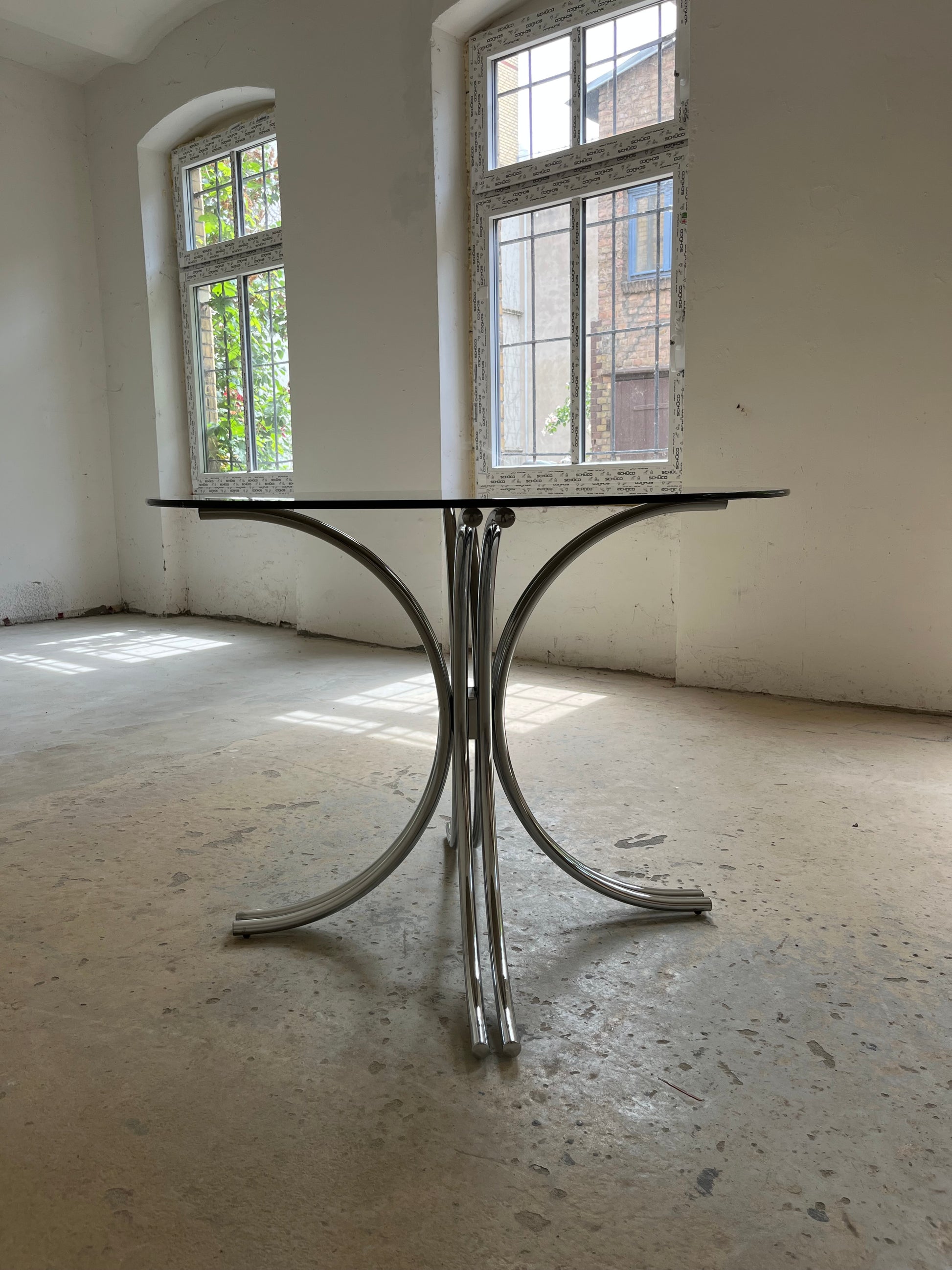 Runder Esstisch Rauchglas Chrom