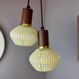 Hängelampe Strukturglas & Teak aus Dänemark