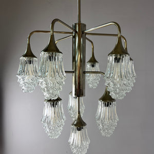 10-flammiger Kronleuchter Glas Chrom von Richard Essig