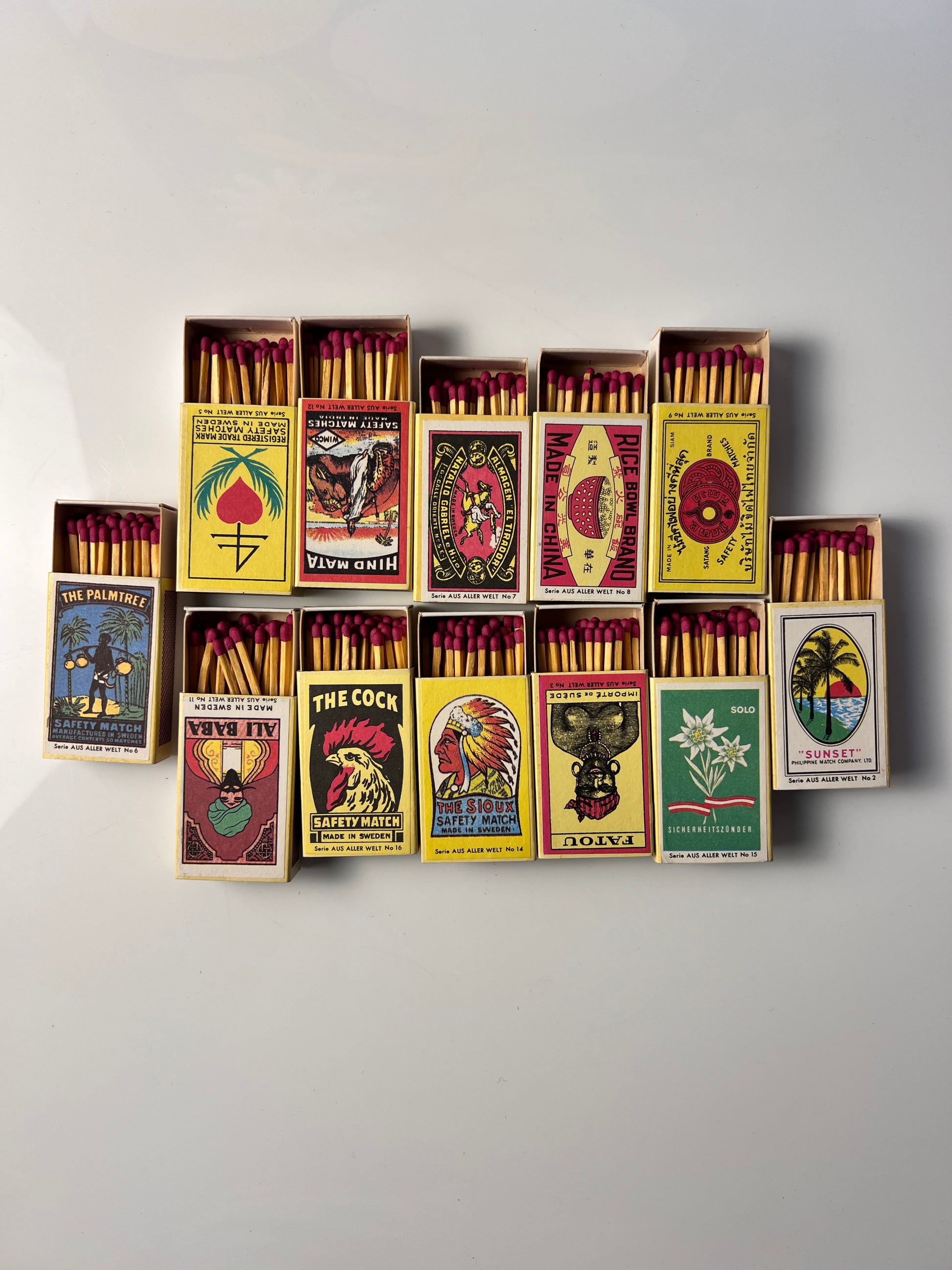 Set: Vintage Streichhölzer Sirius Etiketten aus aller Welt