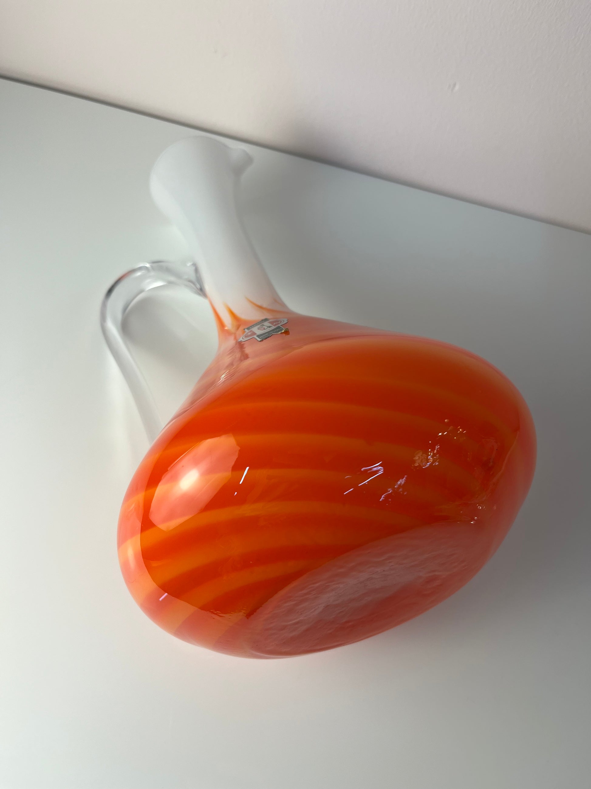 Henkelvase Opalglas mit Flammenmuster von Vetreria Artigiana Sanminiatello