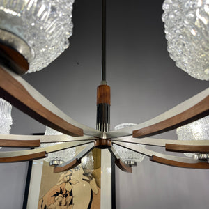 Kronleuchter Teak Metall Bubbleglas