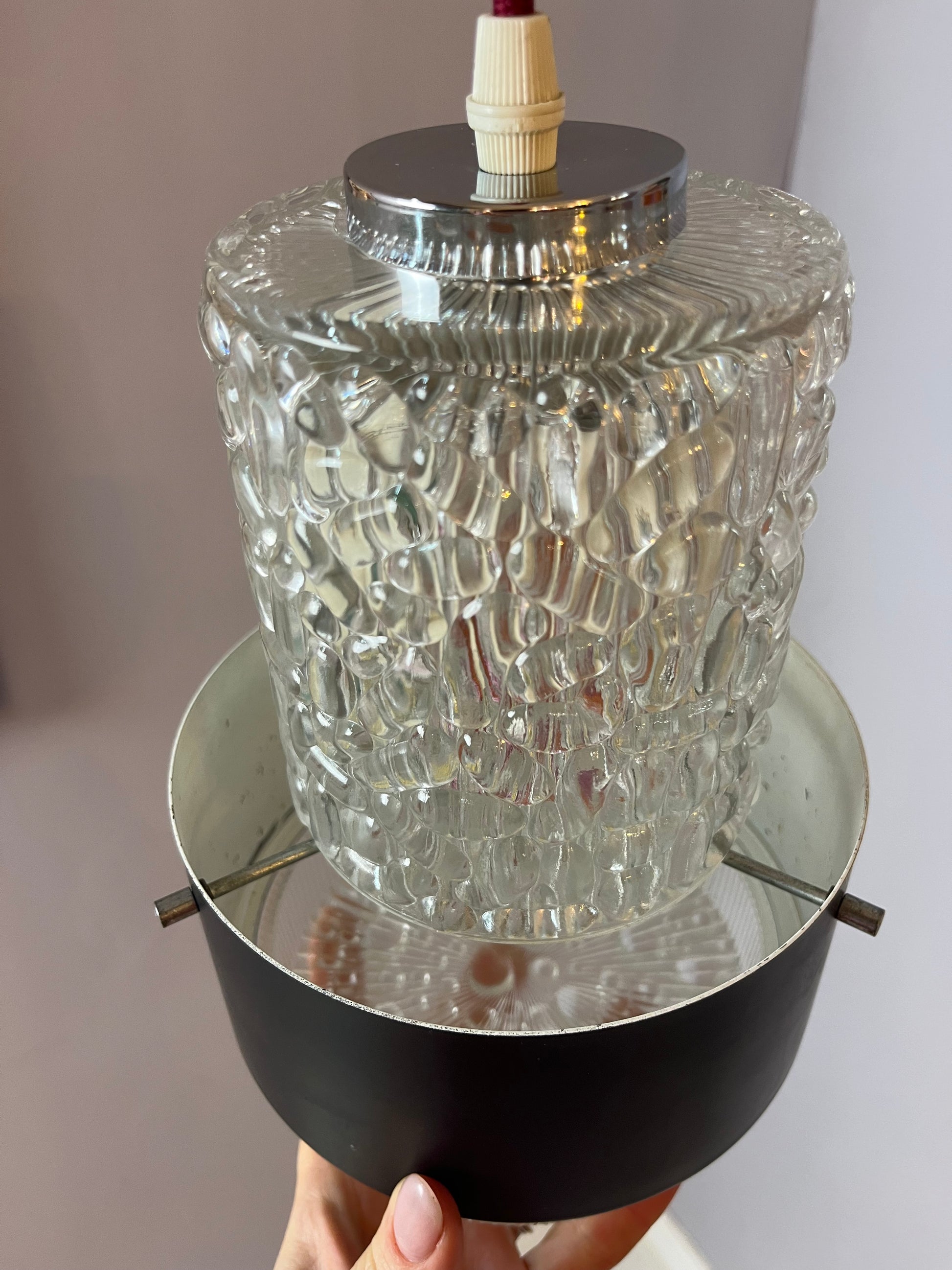 Hängelampe schwarz Eisglas von Carl Fagerlund für Orrefors