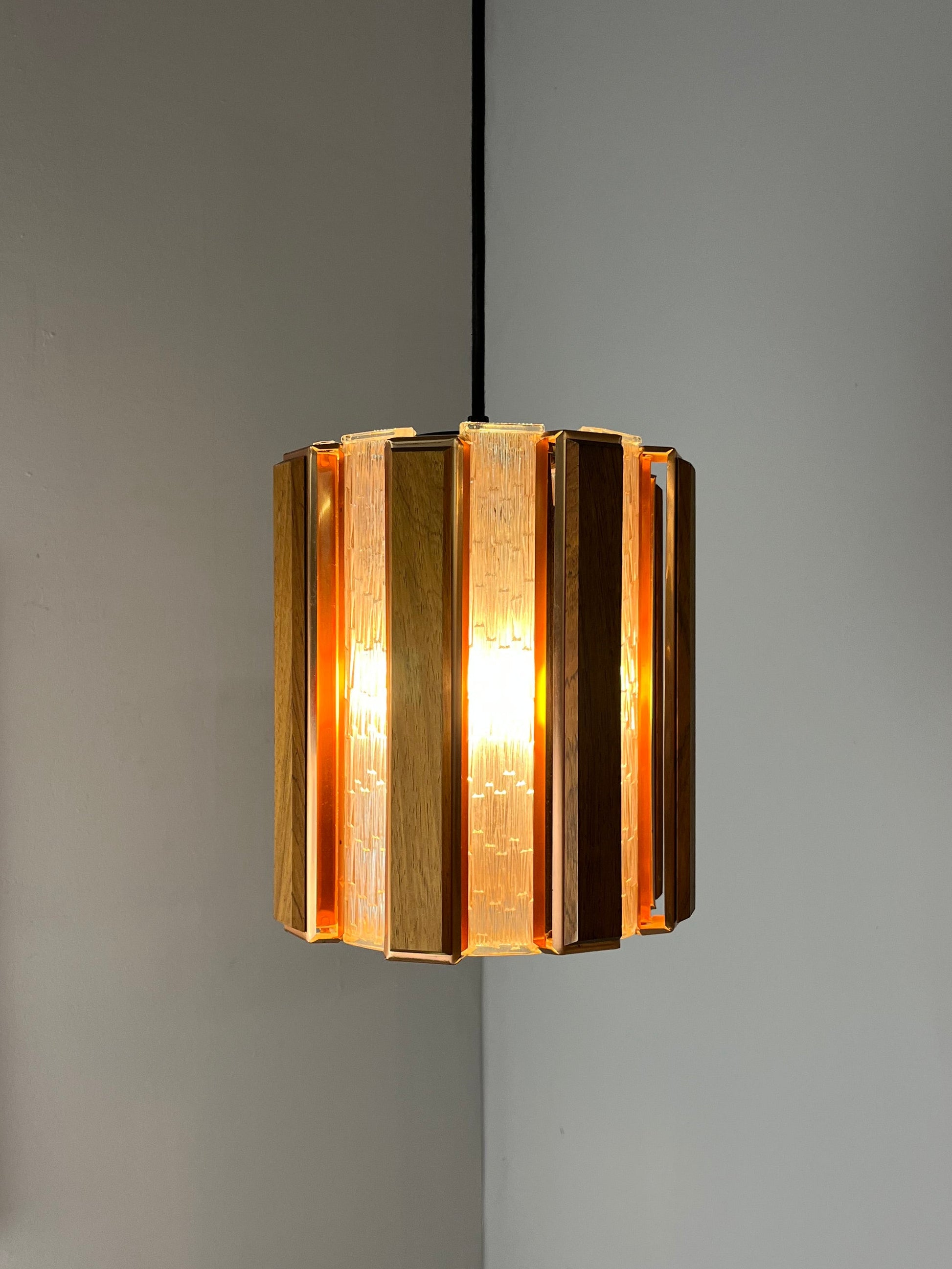 Hängelampe Teak Kupfer von Werner Schou für Coronell Elektro