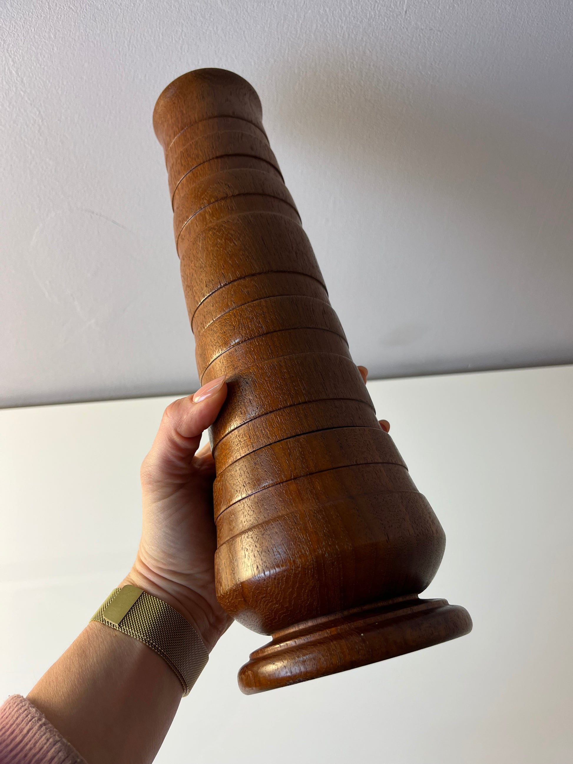 Stapelbare Vase Teak aus Dänemark