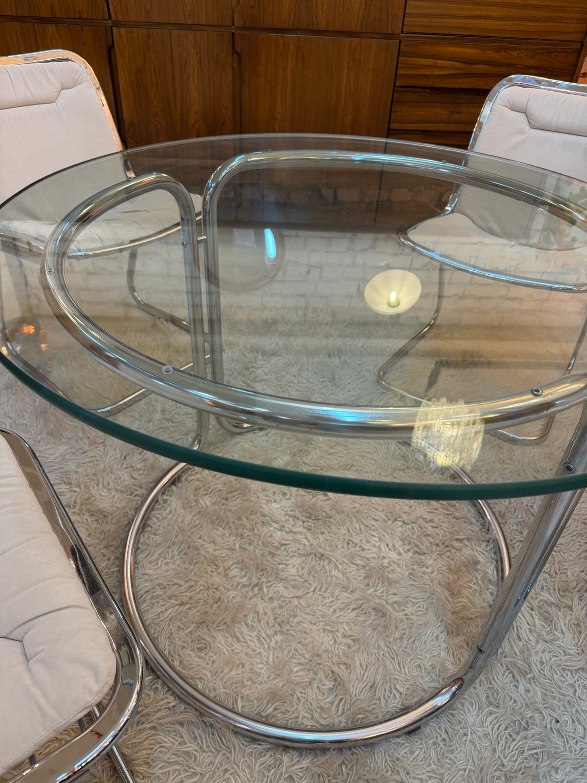 Runder Esstisch Chrom & Glas aus Italien