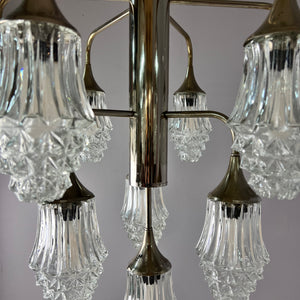 10-flammiger Kronleuchter Glas Chrom von Richard Essig