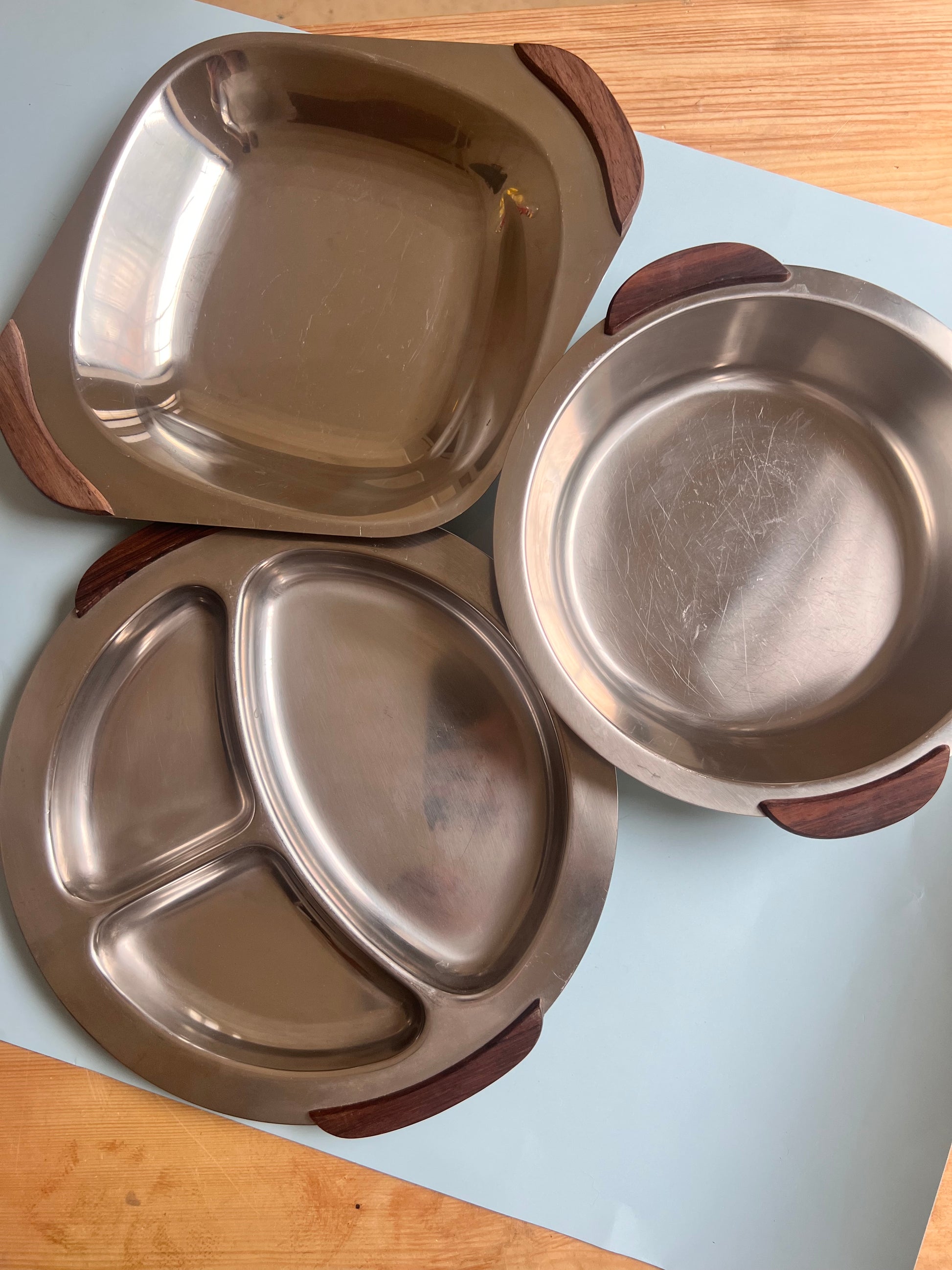Set: 3x Tablett Stainless Steel mit Palisander Griffen aus Dänemark