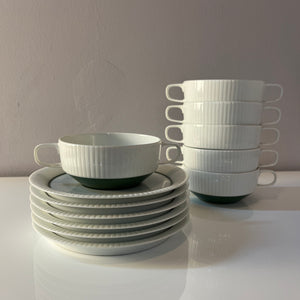 Set: 6x Suppentasse mit Untertasse Modulation Secunda grün von Tapio Wirkkala für Rosenthal