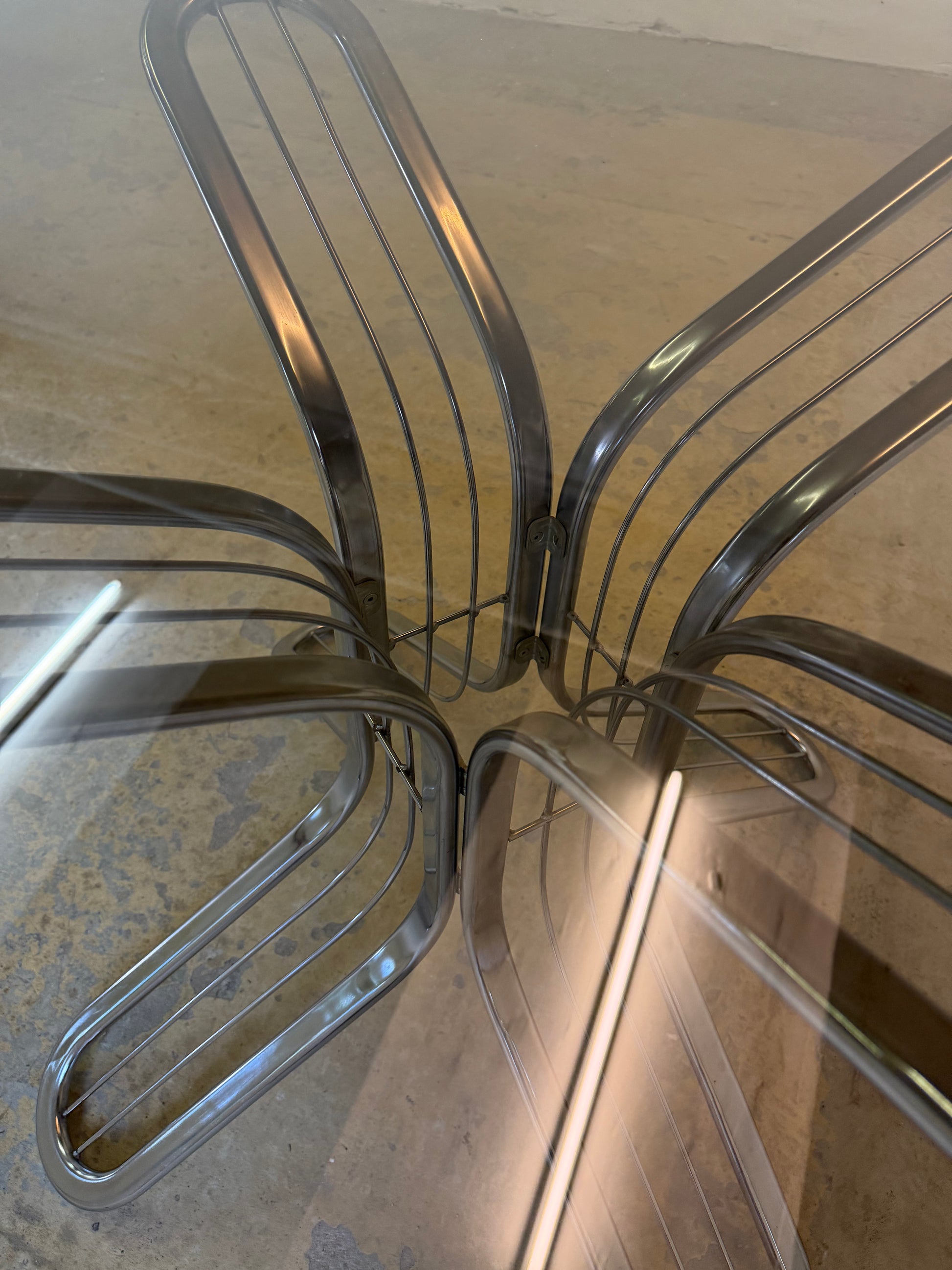 Runder Esstisch Chrom Rauchglas von Gastone Rinaldi für Rima