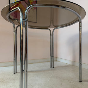 Esstisch Chrom und Rauchglas rund