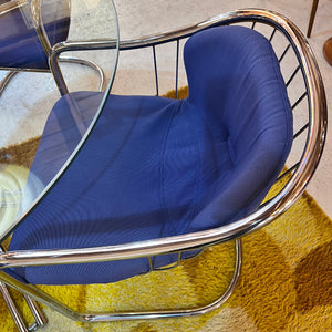 Set: 4x Freischwinger Chrom blau und runder Glastisch von Gastone Rinaldi für Alma