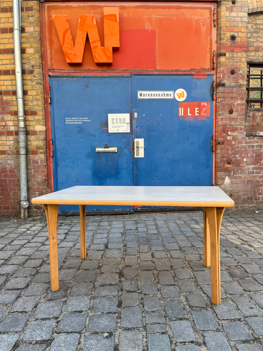 Esstisch mit Linoleum-Platte hellgrau Buche