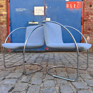 Freischwinger „Lens“ hellblau Cord & Chrom von Giovanni Offredi für Saporiti Italia